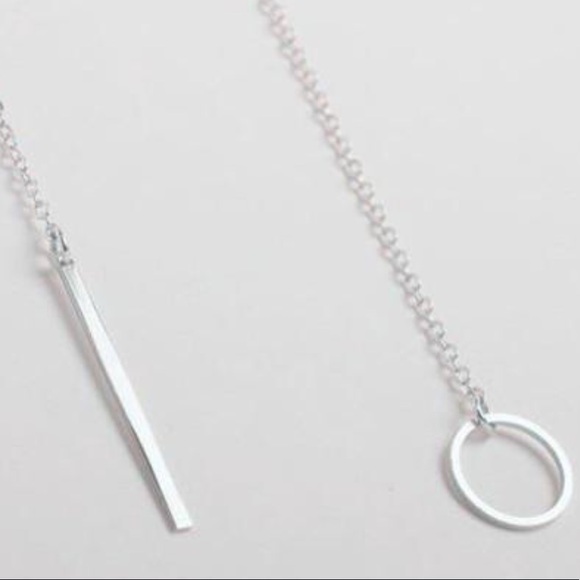 Silver tone circle & bar statement necklace NEW - Picture 2 of 4